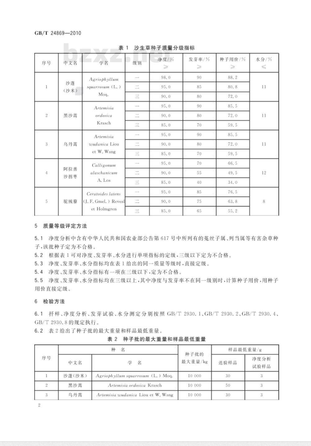 GB/T 24869-2010 主要沙生草种子质量分级及检验