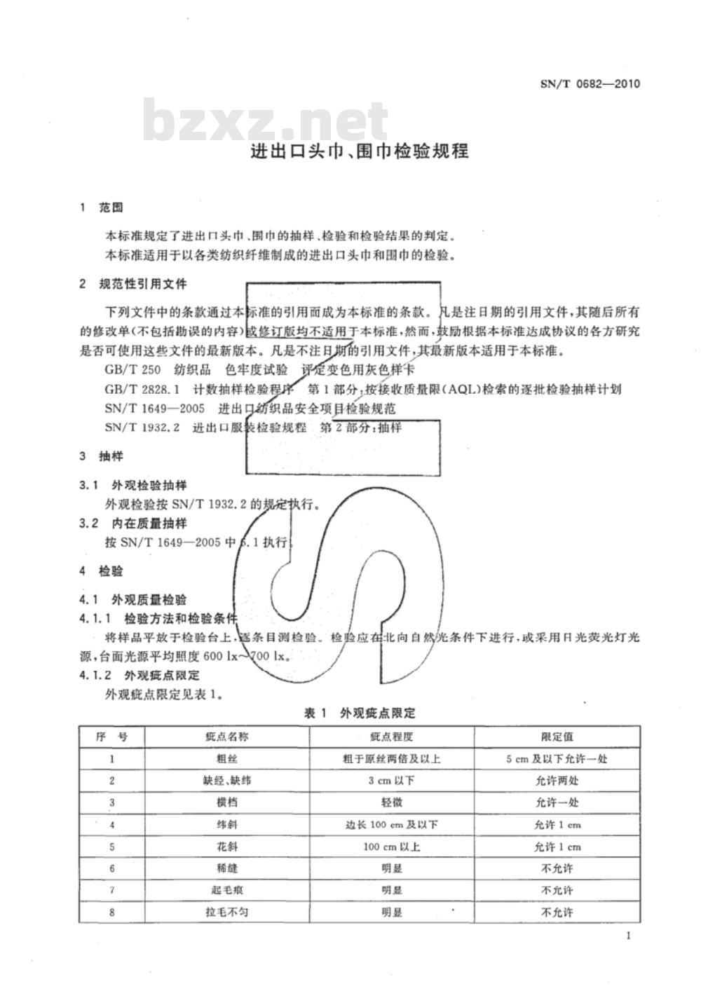 SN/T 0682-2010 进出口头巾、围巾检验规程