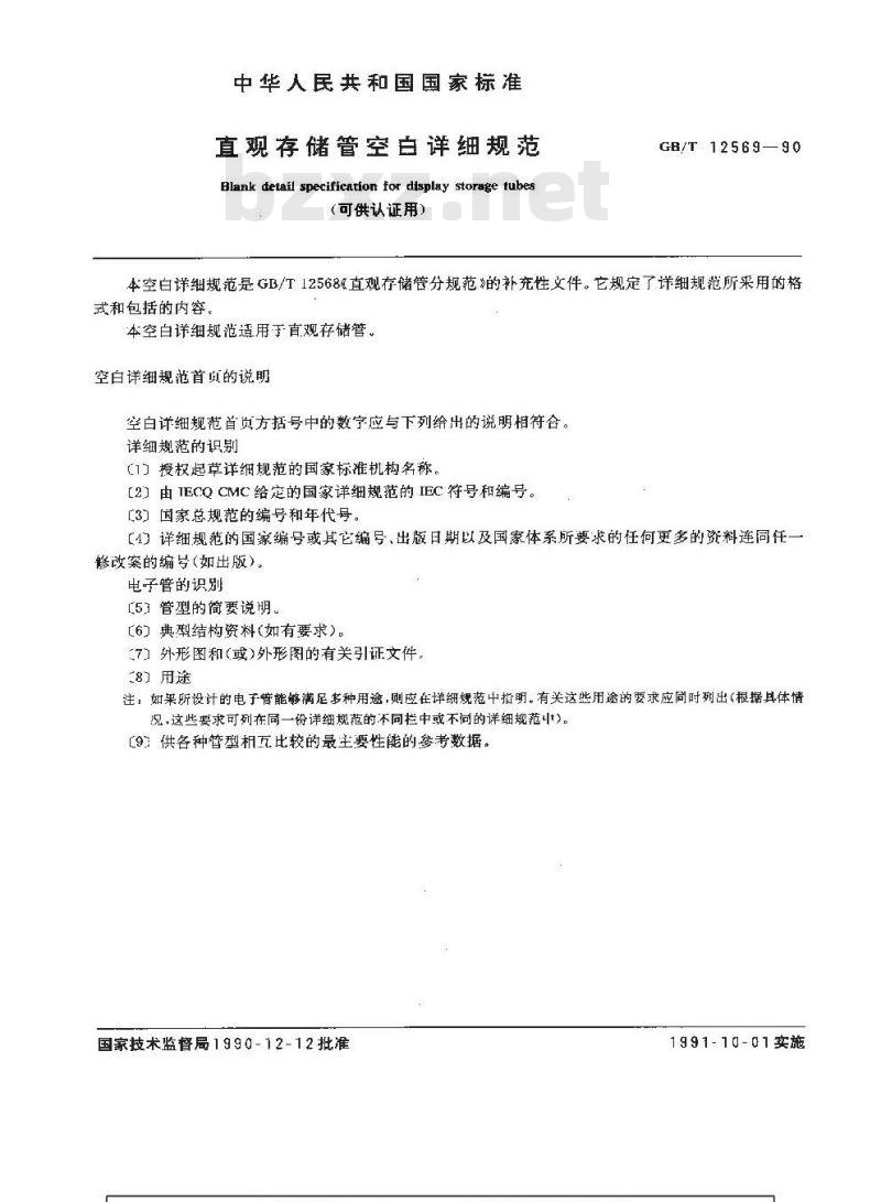 GB/T 12569-1990 直观存储管空白详细规范(可供认证用)