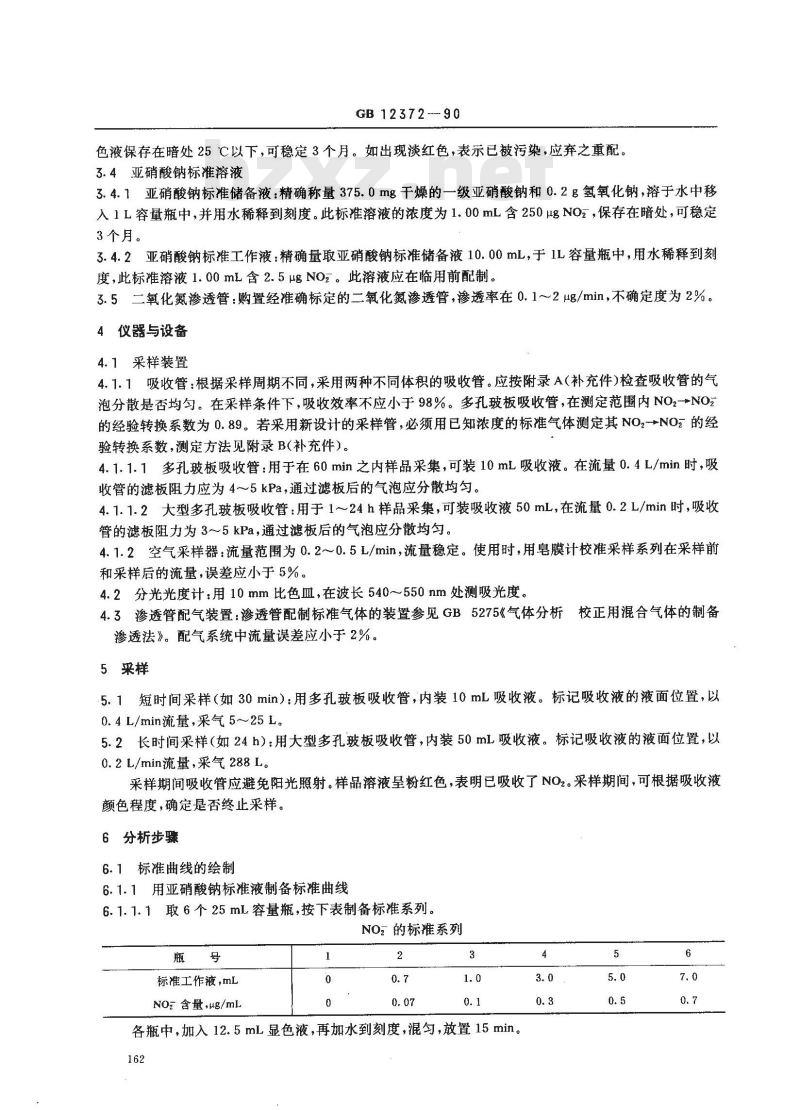 GB 12372-1990 居住区大气中二氧化氮检验标准方法 改进的Saltzman法