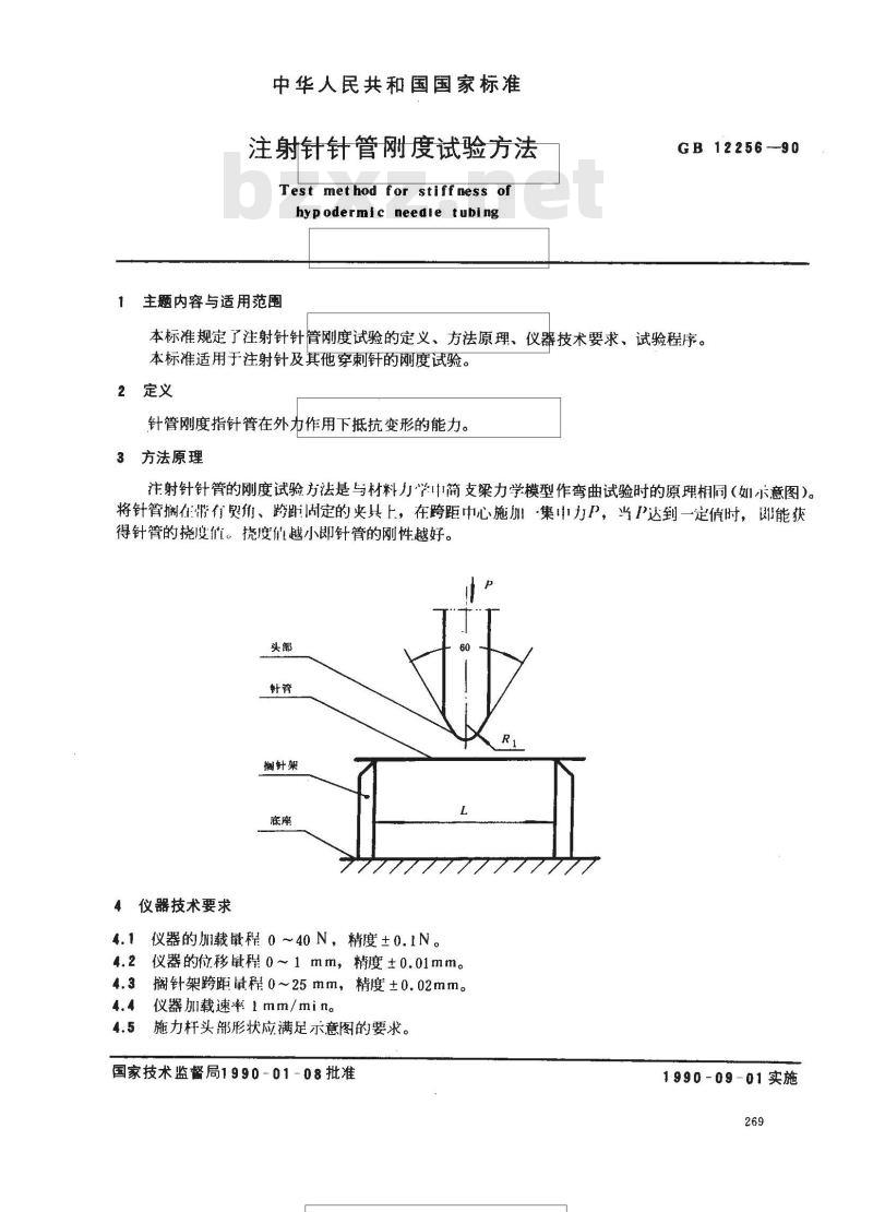 GB/T 12256-1990 注射针针管刚度试验方法