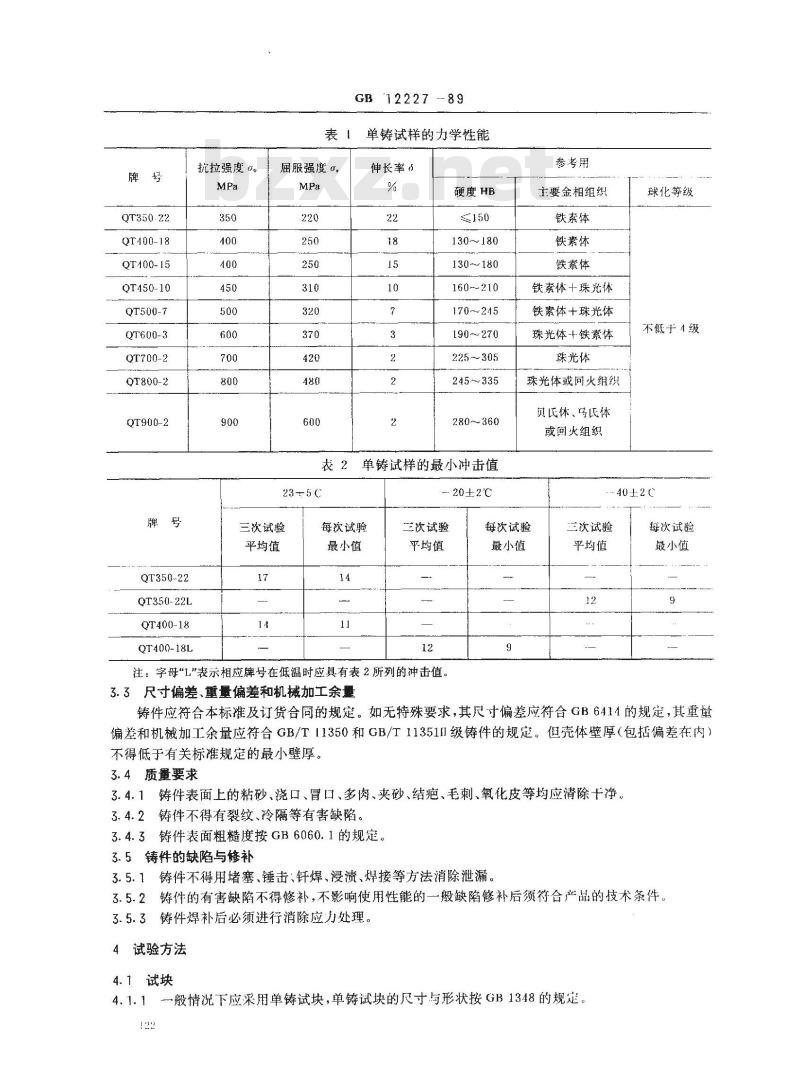 GB/T 12227-1989 通用阀门 球墨铸铁件技术条件