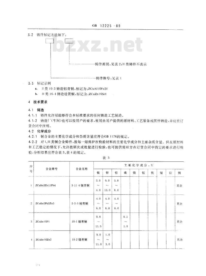 GB/T 12225-1989 通用阀门 铜合金铸件技术条件