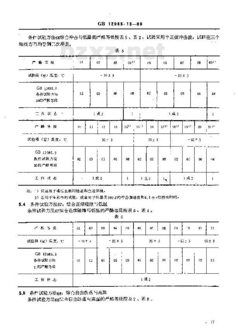 GB 12085.13-1989 光学和光学仪器环境试验方法 综合冲击、碰撞或自由跌落与高温或低温