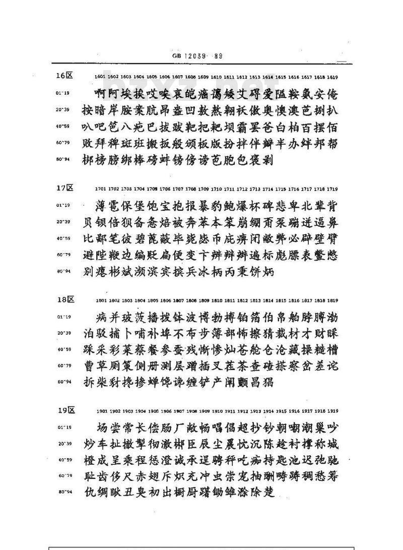 GB/T 12039-1989 信息交换用汉字36×36点阵楷体字模集及数据集