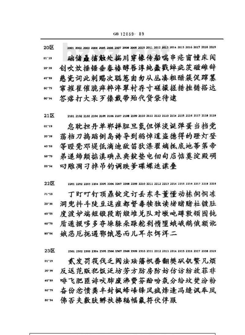 GB/T 12039-1989 信息交换用汉字36×36点阵楷体字模集及数据集