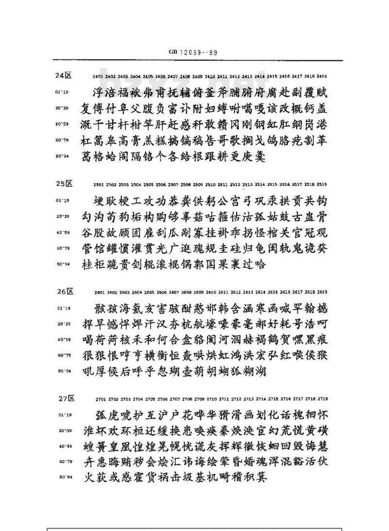 GB/T 12039-1989 信息交换用汉字36×36点阵楷体字模集及数据集