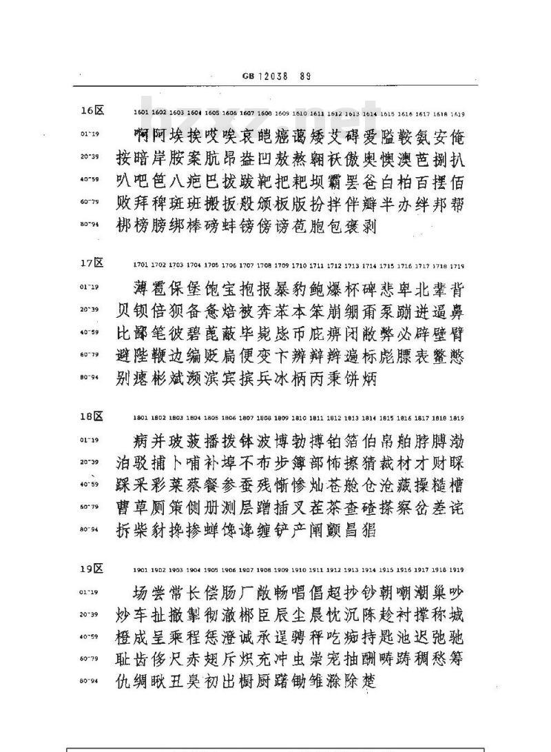 GB/T 12038-1989 信息交换用汉字36×36点阵仿宋体字模集及数据集