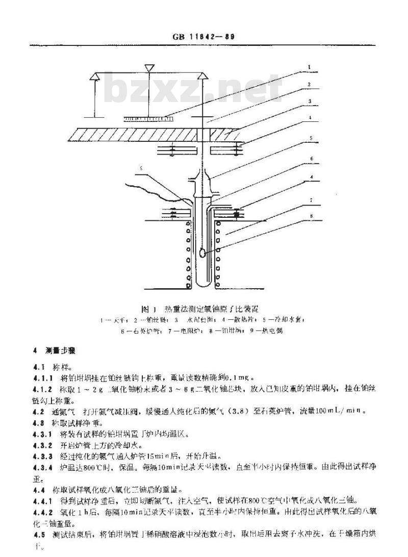 GB/T 11842-1989 二氧化铀粉末和芯块的氧铀原子比测定 热重法