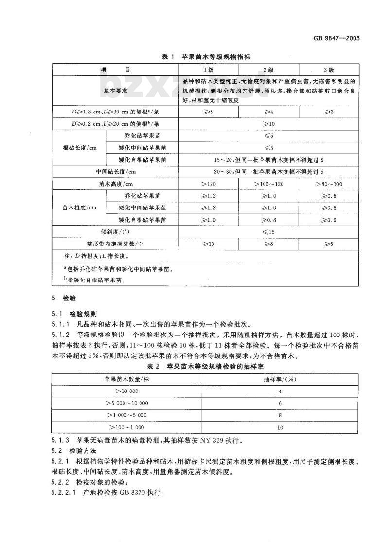 GB 9847-2003 苹果苗木