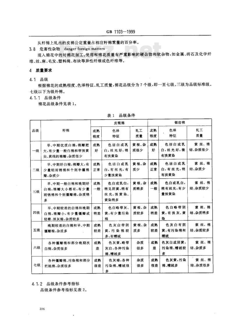 GB 1103-1999 棉花 细绒棉