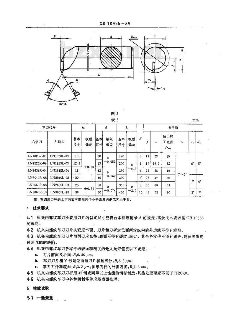 GB 10955-1989 机夹内螺纹车刀