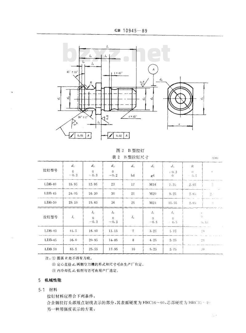 GB/T 10945-1989 自动换刀机床用7:24圆锥工具柄部40、45和50号圆锥柄用拉钉
