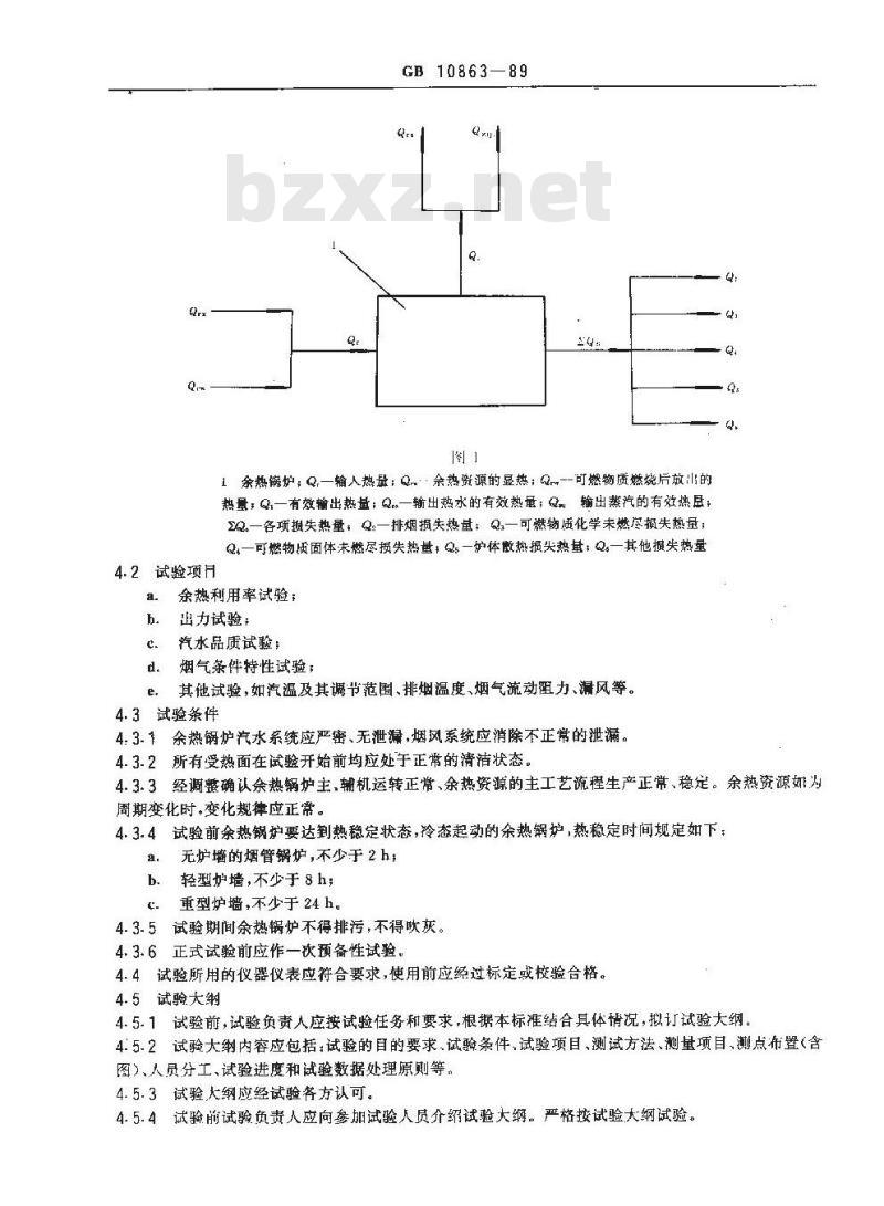 GB 10863-1989 烟道式余热锅炉热工试验方法