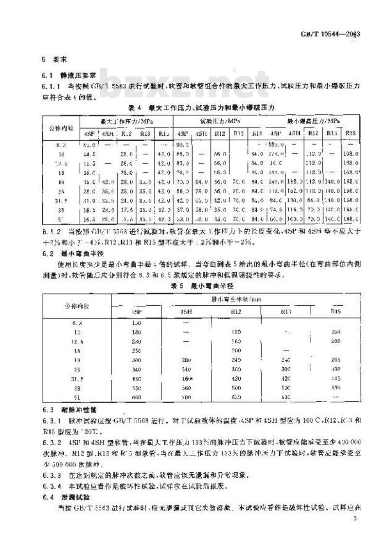 GB/T 10544-2003 钢丝缠绕增强外覆橡胶的液压橡胶软管和软管组合件