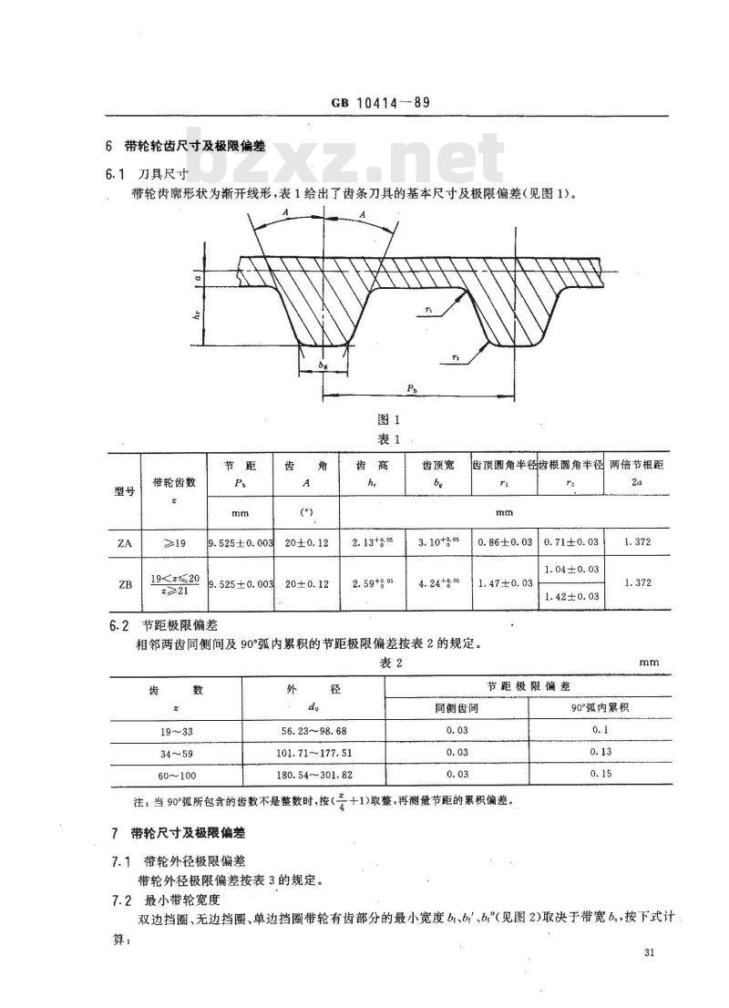GB/T 10414-1989 汽车同步带传动 带轮
