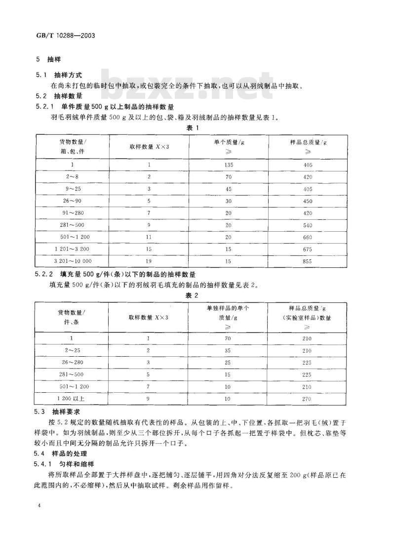 GB/T 10288-2003 羽绒羽毛检验方法