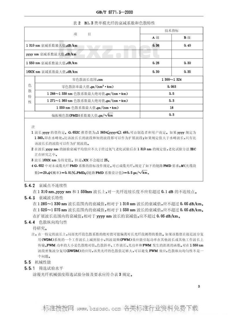 GB/T 9771.3-2000 通信用单模光纤系列 第3部分：波长段扩展的非色散位移单模光纤特性