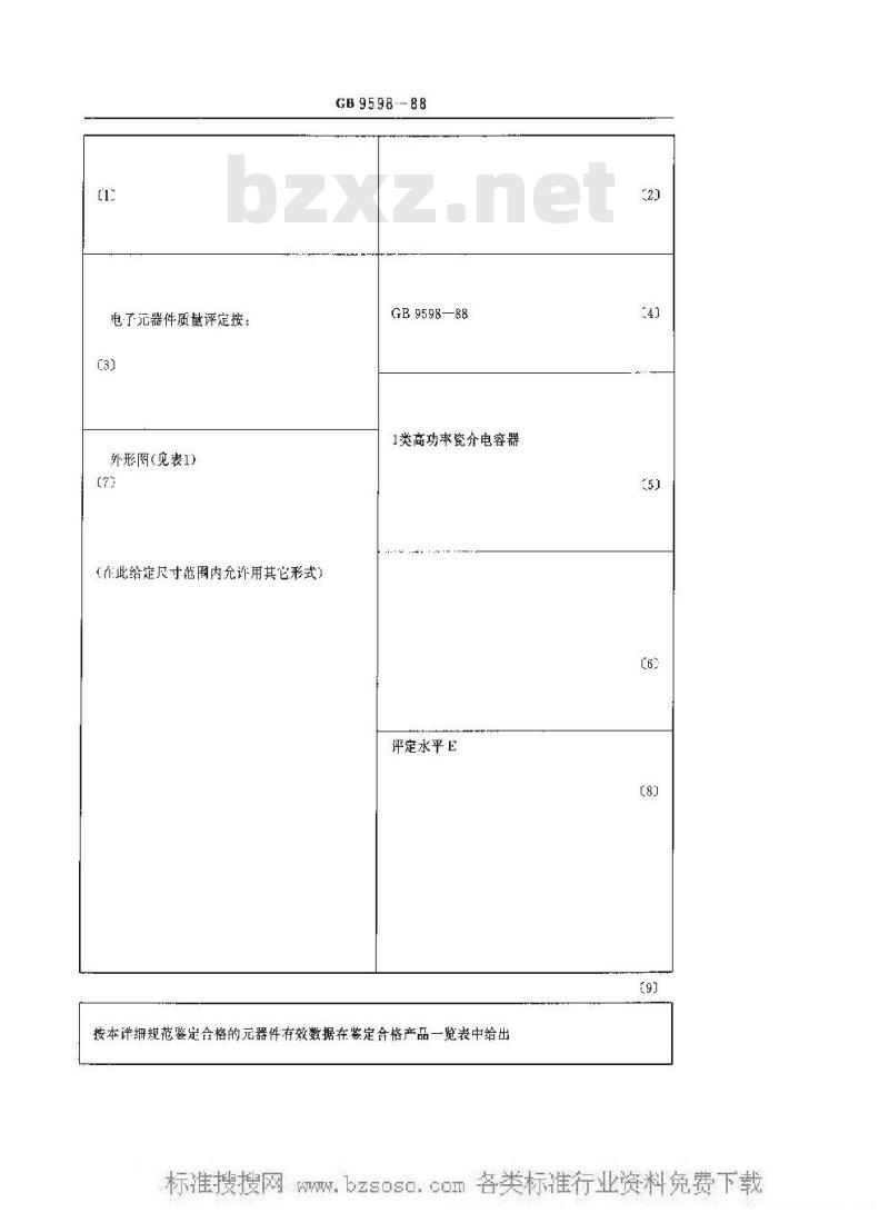 GB/T 9598-1988 电子设备用固定电容器空白详细规范 1 类高功率瓷介电容器 评定水平E(可供认证用)