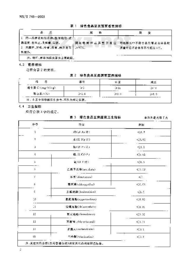 NY/T 748-2003 绿色食品 豆类蔬菜