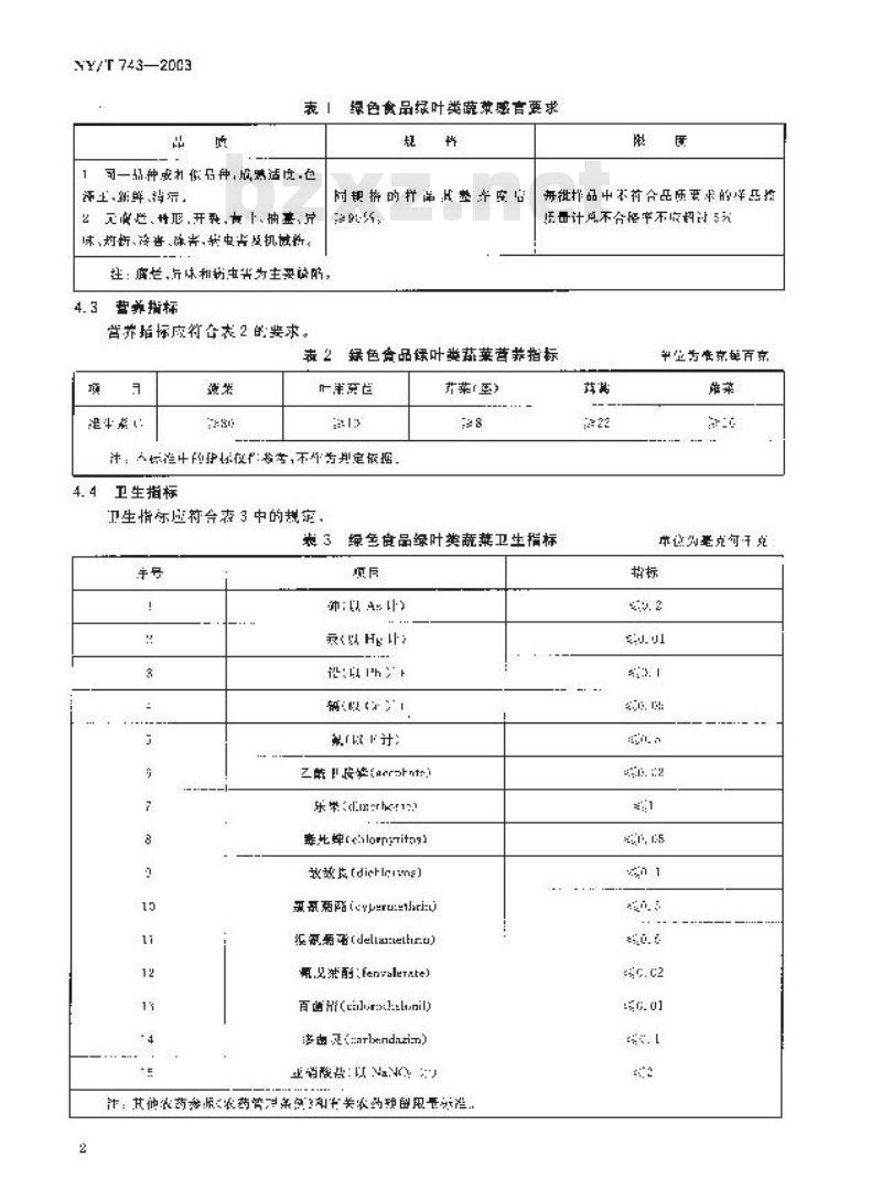 NY/T 743-2003 绿色食品 绿叶类蔬菜