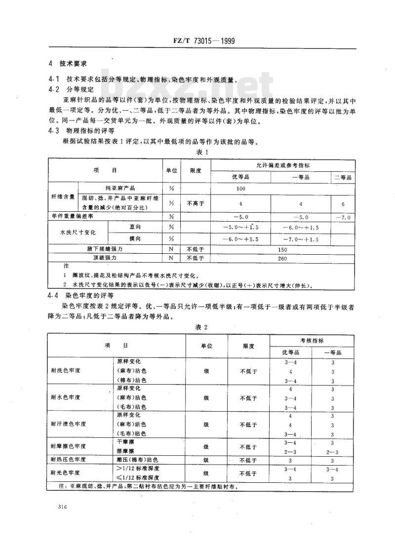 FZ/T 73015-1999 亚麻针织品