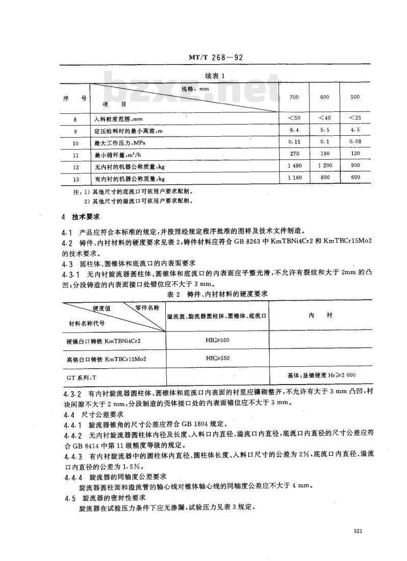 MT/T 268-1992 煤用两产品圆锥形重介质旋流器