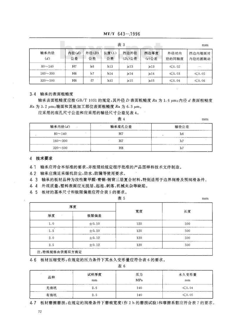 MT/T 643-1996 滚筒采煤机用三层复合材料滑动轴承