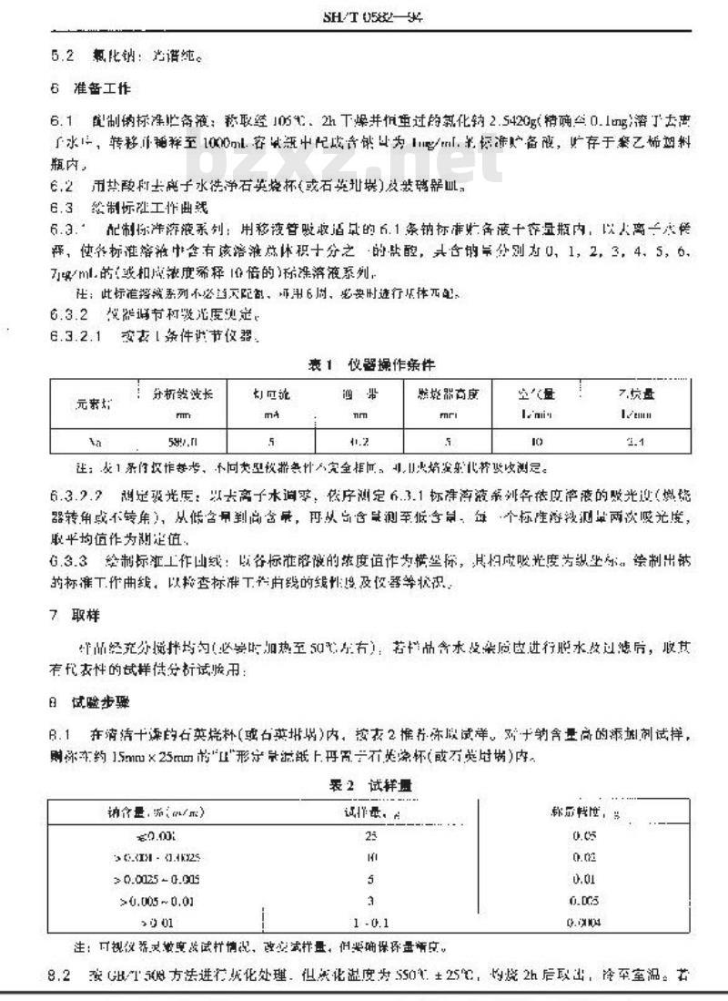 SH/T 0582-1994 润滑油和添加剂中钠含量测定法(原子吸收光谱法)