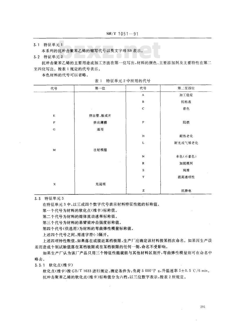 SH 1051-1991 苯乙烯-丁二烯系列抗冲击苯乙烯(SB)模塑和挤出材料命名