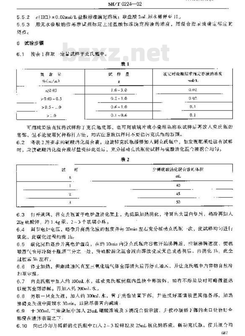 SH/T 0224-1992 石油添加剂中氮含量测定法(克氏法)
