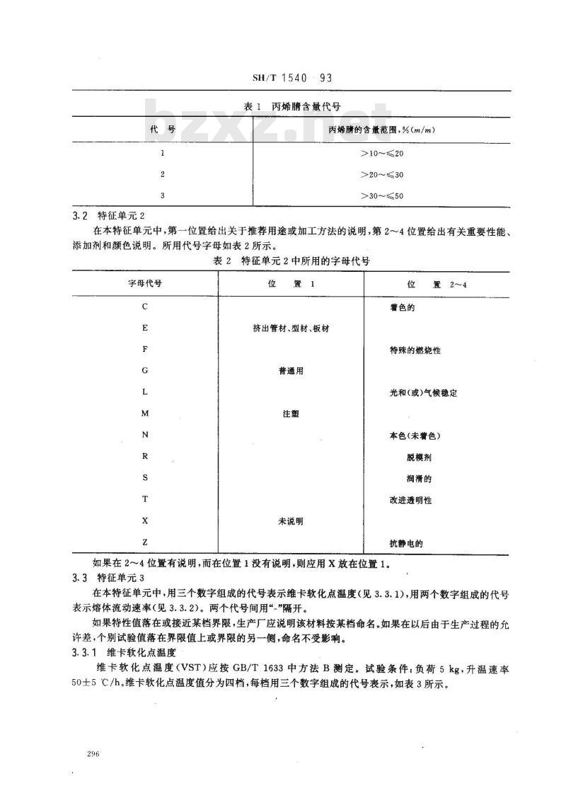 SH/T 1540-1993 苯乙烯/丙烯睛共聚物(SAN)模塑和挤出材料命名
