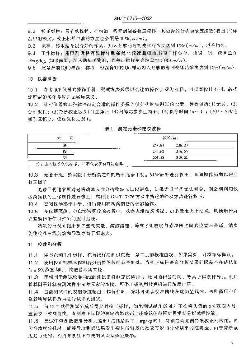 SH/T 0715-2002 原油和残渣燃料油中镍、钒、铁含量测定法(电感耦合等离子体发射光谱法)
