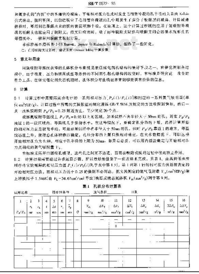 SH/T 0572-1993 催化剂孔径分布计算法(氮脱附等温线计算法)