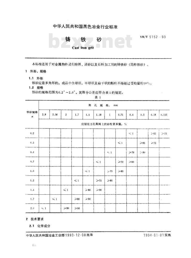 YB/T 5152-1993 铸铁砂
