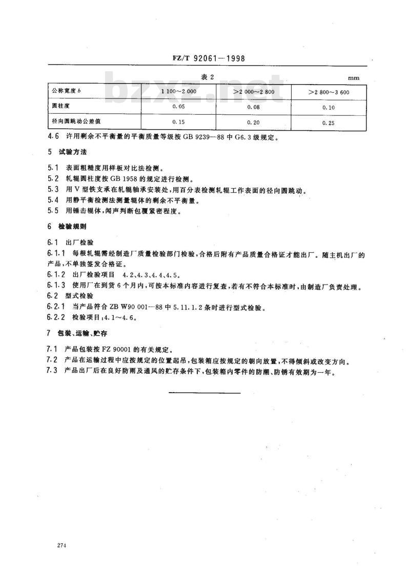 FZ/T 92061-1998 普通轧车用不锈钢轧辊