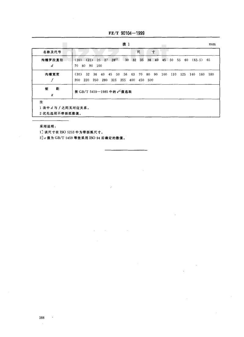 FZ/T 90104-1999 牵伸装置下沟槽罗拉尺寸