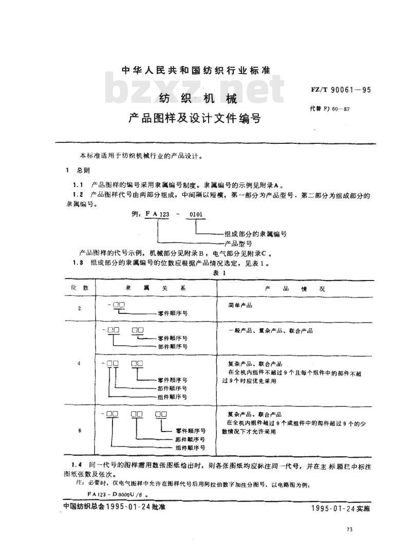 FZ/T 90061-1995 纺织机械 产品图样及设计文件编号