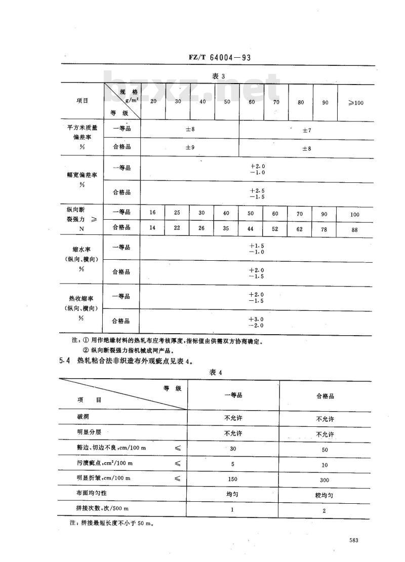 FZ/T 64004-1993 薄型粘合法非织造布
