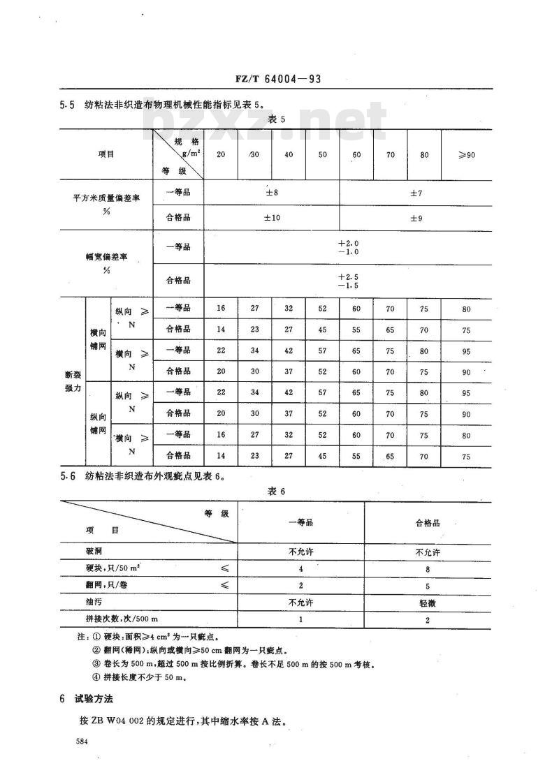 FZ/T 64004-1993 薄型粘合法非织造布