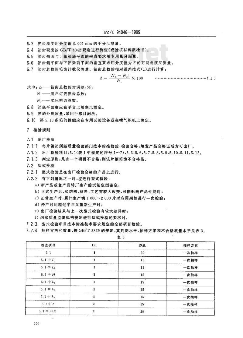 FZ/T 94046-1999 喷气织机用钢筘