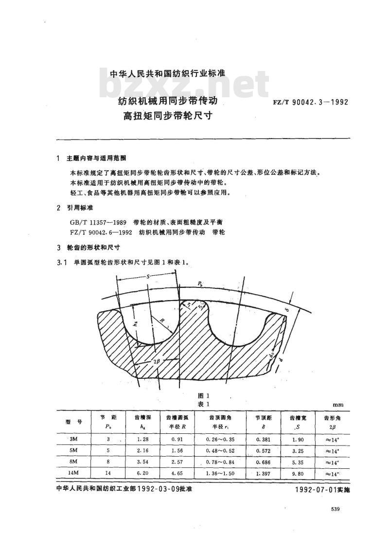 FZ/T 90042.3-1992 纺织机械用同步带传动 高扭矩同步带轮尺寸
