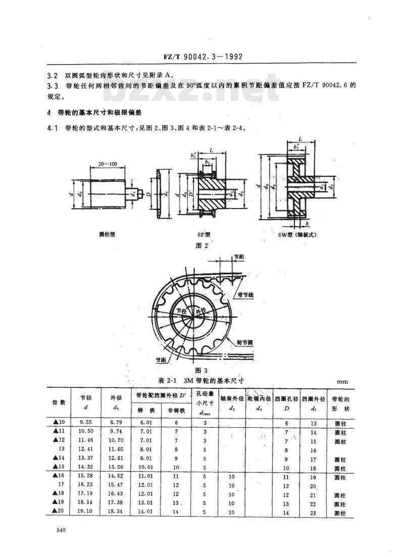 FZ/T 90042.3-1992 纺织机械用同步带传动 高扭矩同步带轮尺寸