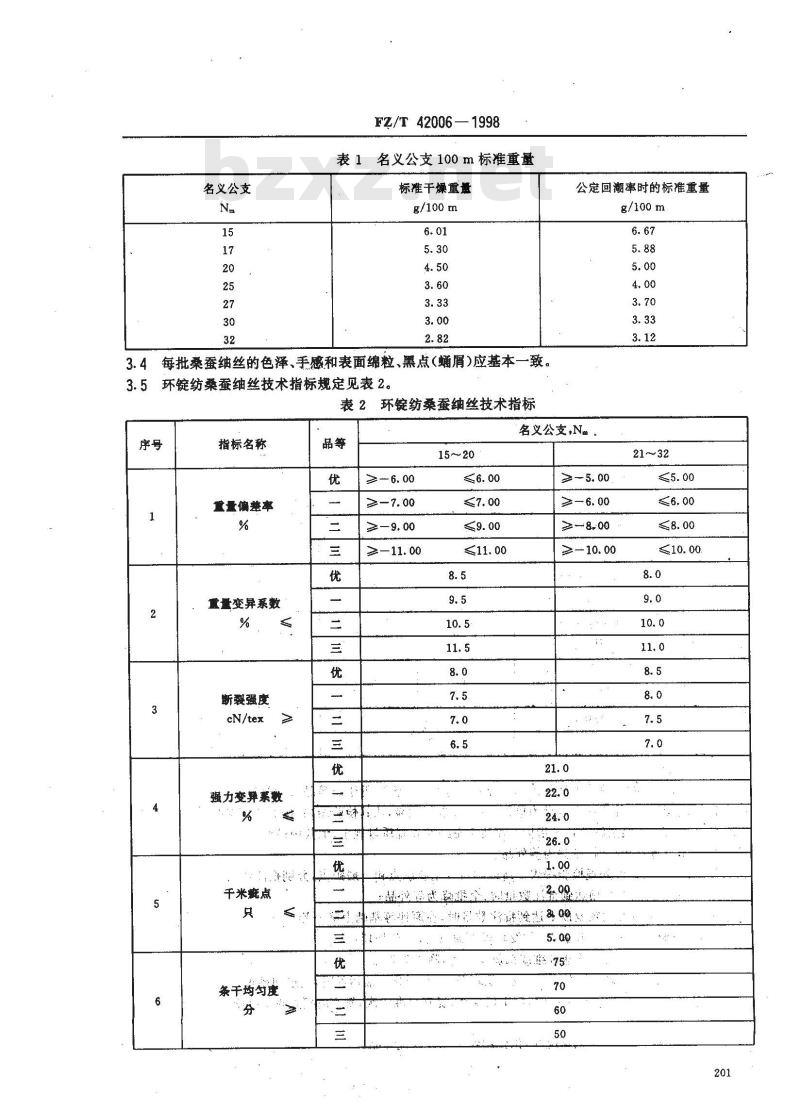 FZ/T 42006-1998 桑蚕蚰丝