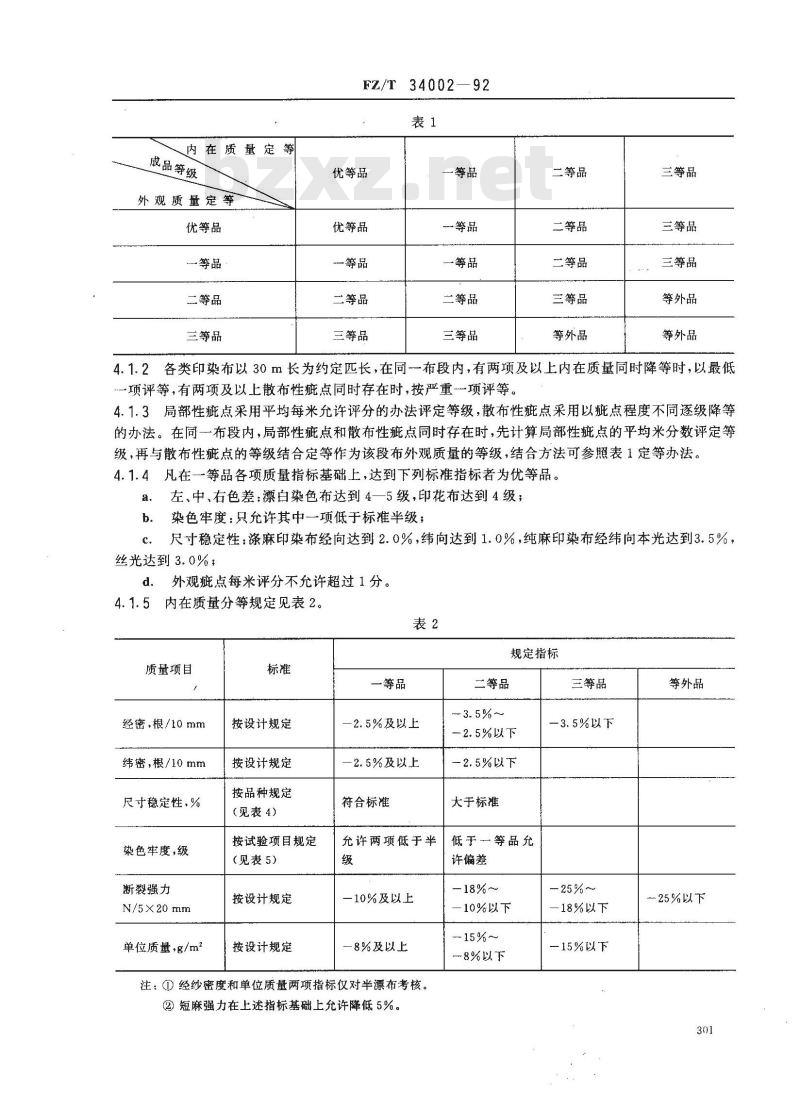 FZ/T 34002-1992 亚麻印染布