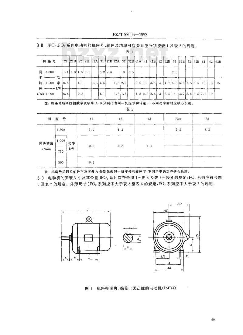 FZ/T 99005-1992 纺织用JFO2、FO2系列高力能指标三相异步电动机