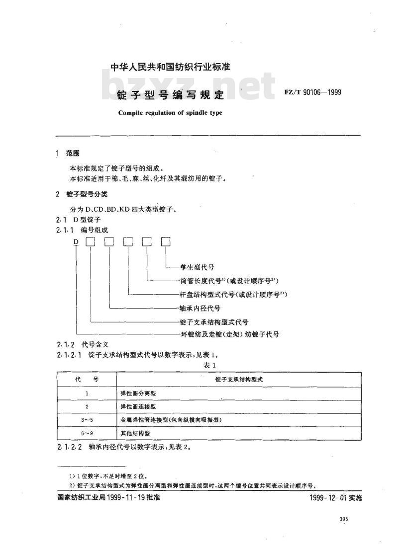 FZ/T 90106-1999 锭子型号编写规定