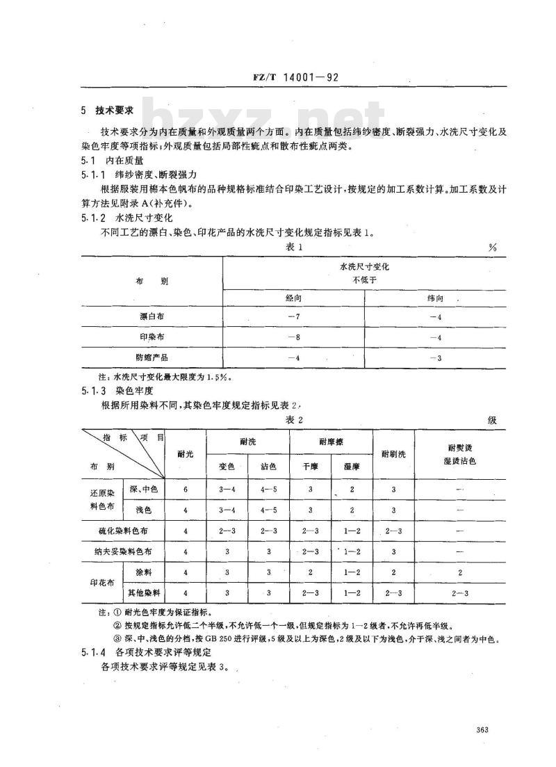 FZ/T 14001-1992 服装用棉印染帆布