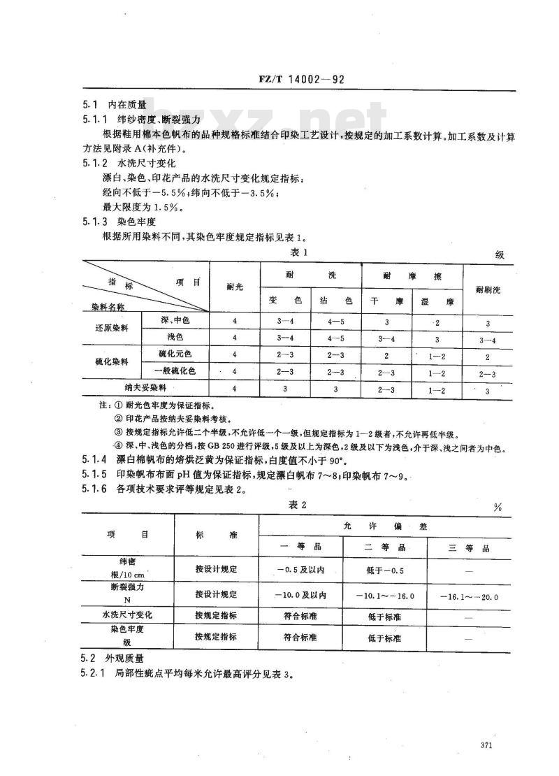FZ/T 14002-1992 鞋用棉印染帆布
