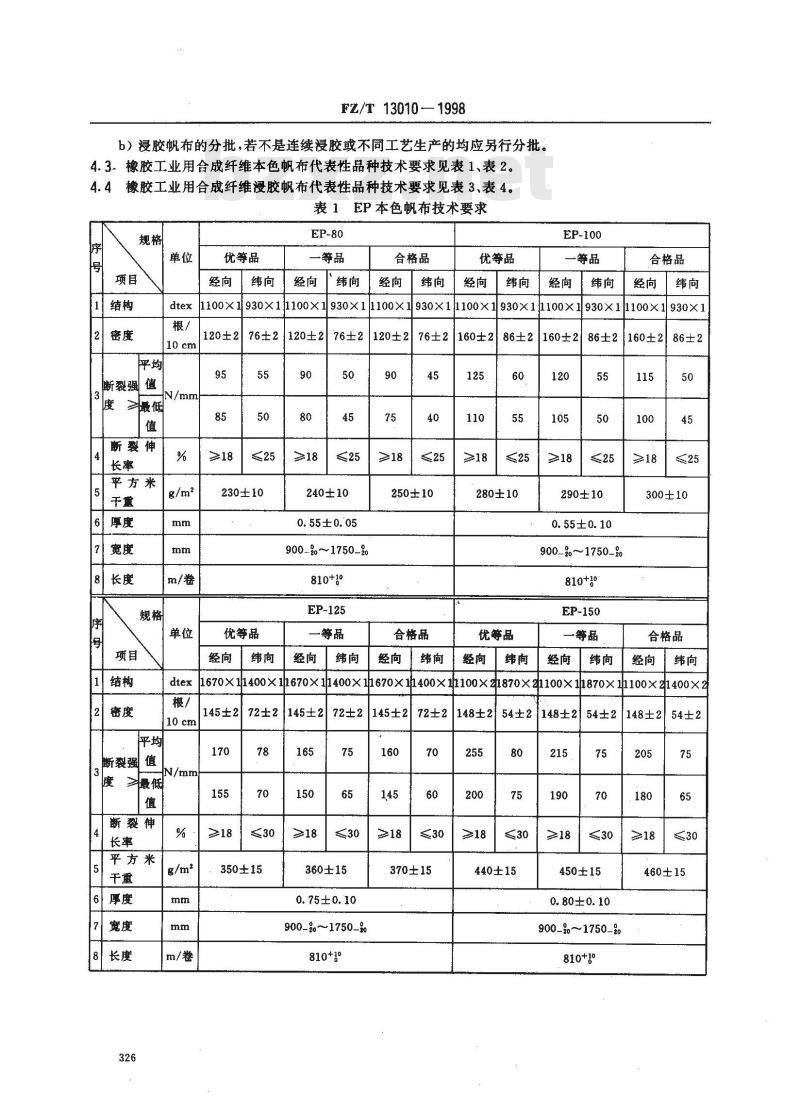 FZ/T 13010-1998 橡胶工业用合成纤维帆布